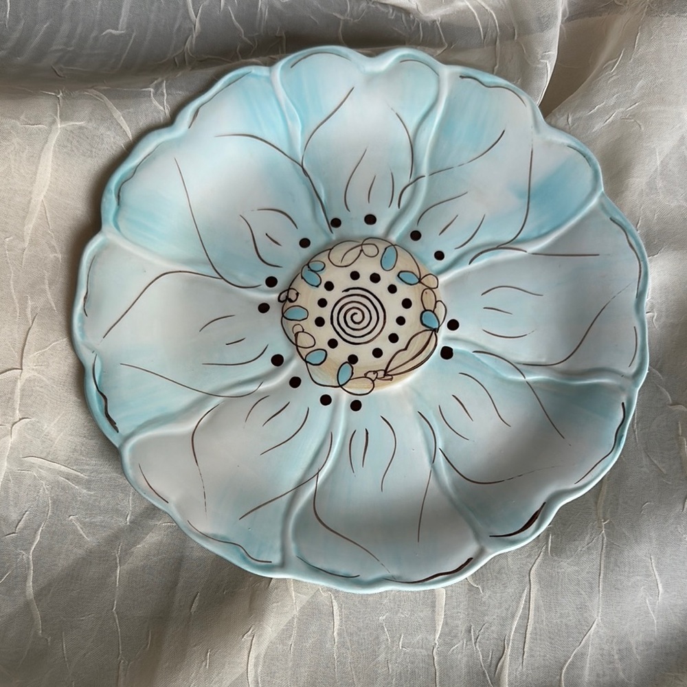 Pier 1 Blue Floral Ceramic Dessert Salad Appetizer or use as a home decor